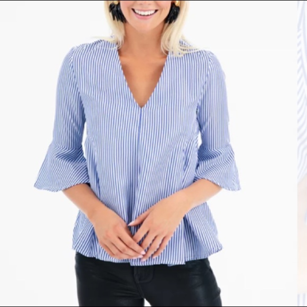 Tuckernuck Adelaide classic blue and white striped blouse top XS